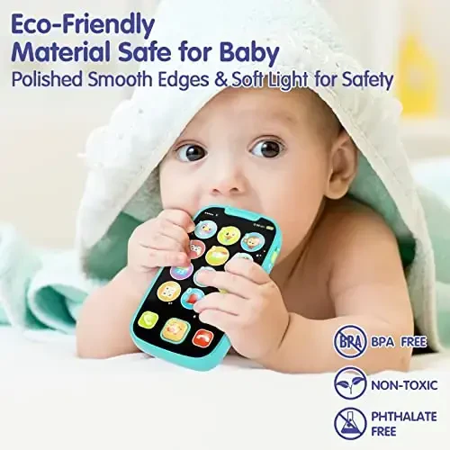 Toys for 1 Year Old Boy, 15 Functions Phone Baby Toys 6-12 Months, Baby Cell Phone 12-18 Months, Learning Toys for Toddlers 1-3, Easter Basket Stuffers - Cyan - 5
