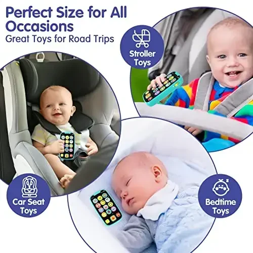 Toys for 1 Year Old Boy, 15 Functions Phone Baby Toys 6-12 Months, Baby Cell Phone 12-18 Months, Learning Toys for Toddlers 1-3, Easter Basket Stuffers - Cyan - 6