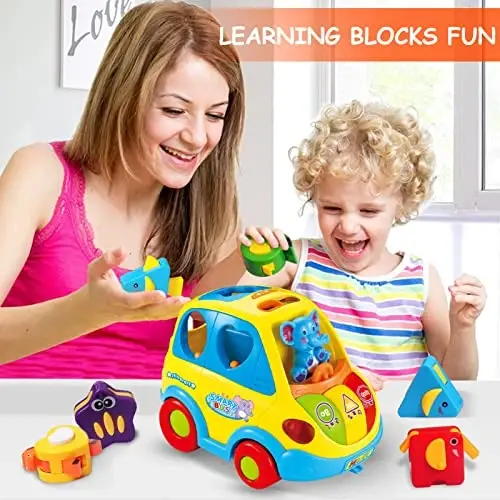 Baby Toys for 1 Year Old Boy Girl Gift Musical Bus Baby Toys 12-18 Months Toddler Early Learning Montessori Toy for 1 2 3 Year Old Boy with Music/Light/Smart Shapes Christmas Birthday Gifts - 2