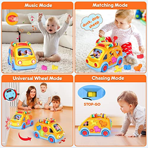 Toy Cars for 1 Year Old Boy Gifts Baby Toys 12-18 Months, Musical Learning Toys for Toddlers 1-3, Educational Baby Bus with Animal Blocks, Christmas Birthday Gift for 1 2 3 4 Year Old Boys Girls Kids - 14