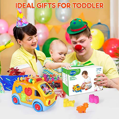 Toy Cars for 1 Year Old Boy Gifts Baby Toys 12-18 Months, Musical Learning Toys for Toddlers 1-3, Educational Baby Bus with Animal Blocks, Christmas Birthday Gift for 1 2 3 4 Year Old Boys Girls Kids - 18