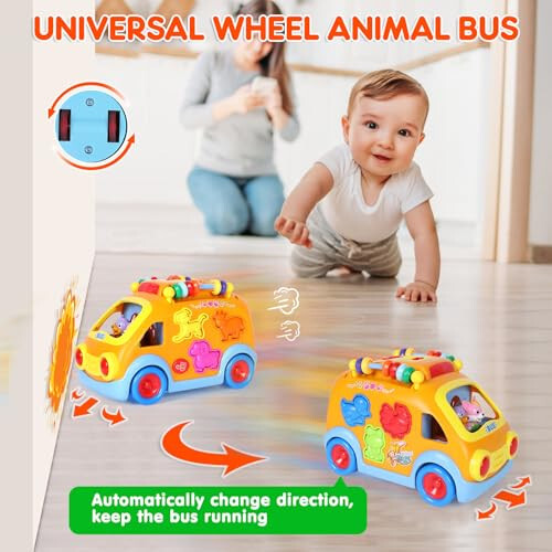 Toy Cars for 1 Year Old Boy Gifts Baby Toys 12-18 Months, Musical Learning Toys for Toddlers 1-3, Educational Baby Bus with Animal Blocks, Christmas Birthday Gift for 1 2 3 4 Year Old Boys Girls Kids - 3
