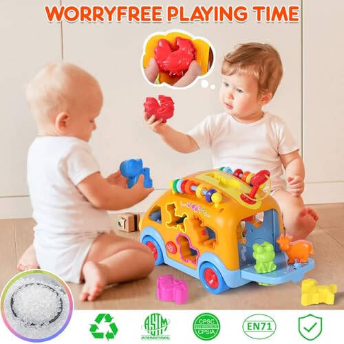 Toy Cars for 1 Year Old Boy Gifts Baby Toys 12-18 Months, Musical Learning Toys for Toddlers 1-3, Educational Baby Bus with Animal Blocks, Christmas Birthday Gift for 1 2 3 4 Year Old Boys Girls Kids - 11