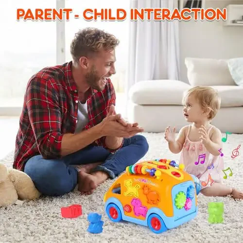 Toy Cars for 1 Year Old Boy Gifts Baby Toys 12-18 Months, Musical Learning Toys for Toddlers 1-3, Educational Baby Bus with Animal Blocks, Christmas Birthday Gift for 1 2 3 4 Year Old Boys Girls Kids - 9