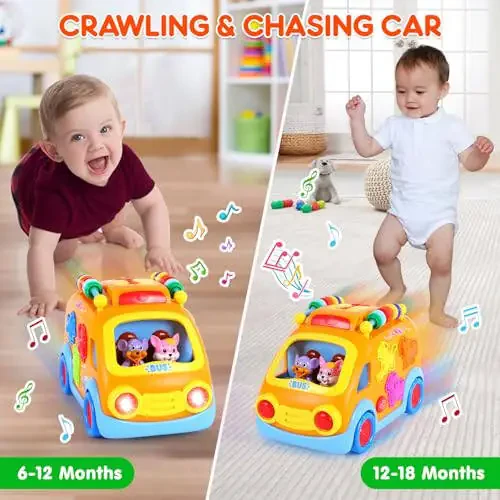 Toy Cars for 1 Year Old Boy Gifts Baby Toys 12-18 Months, Musical Learning Toys for Toddlers 1-3, Educational Baby Bus with Animal Blocks, Christmas Birthday Gift for 1 2 3 4 Year Old Boys Girls Kids - 2