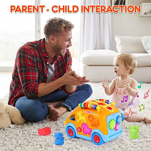 Toy Cars for 1 Year Old Boy Gifts Baby Toys 12-18 Months, Musical Learning Toys for Toddlers 1-3, Educational Baby Bus with Animal Blocks, Christmas Birthday Gift for 1 2 3 4 Year Old Boys Girls Kids - 15