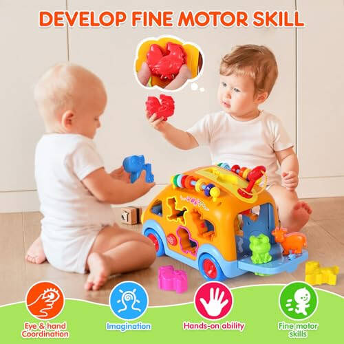 Toy Cars for 1 Year Old Boy Gifts Baby Toys 12-18 Months, Musical Learning Toys for Toddlers 1-3, Educational Baby Bus with Animal Blocks, Christmas Birthday Gift for 1 2 3 4 Year Old Boys Girls Kids - 5