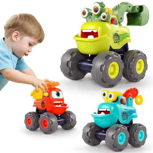 Toys for 1 Year Old Boy, Monster Truck Toys Construction Cars for Toddler 1-3 Crane Truck Dump Excavator Pull Back Car Toddler Toys for Baby 12-18 Months 1 Year Old Boy Gifts for Birthday Xmas - 1