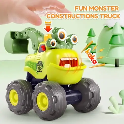 Toys for 1 Year Old Boy, Monster Truck Toys Construction Cars for Toddler 1-3 Crane Truck Dump Excavator Pull Back Car Toddler Toys for Baby 12-18 Months 1 Year Old Boy Gifts for Birthday Xmas - 2