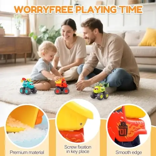 Toys for 1 Year Old Boy, Monster Truck Toys Construction Cars for Toddler 1-3 Crane Truck Dump Excavator Pull Back Car Toddler Toys for Baby 12-18 Months 1 Year Old Boy Gifts for Birthday Xmas - 5