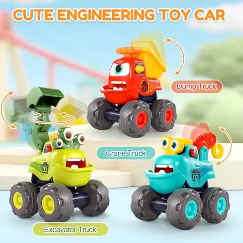 Toys for 1 Year Old Boy, Monster Truck Toys Construction Cars for Toddler 1-3 Crane Truck Dump Excavator Pull Back Car Toddler Toys for Baby 12-18 Months 1 Year Old Boy Gifts for Birthday Xmas - 4