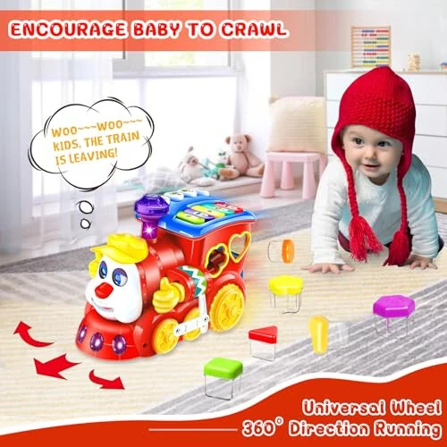 Baby Toys for 1 Year Old Boy Girl Gift Musical Train Baby Toys 6-12 12-18 Months,Early Educational Learning Montessori Kids Toys with Blocks/Light Toddler Christmas Birthday Gifts for 1 2 3 Year Old - 3