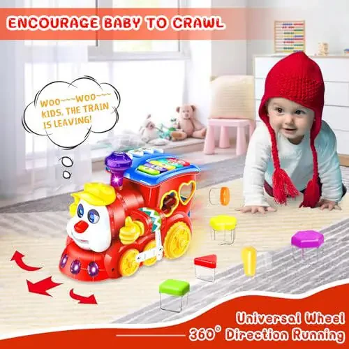Baby Toys for 1 Year Old Boy Girl Gift Musical Train Baby Toys 6-12 12-18 Months,Early Educational Learning Montessori Kids Toys with Blocks/Light Toddler Christmas Birthday Gifts for 1 2 3 Year Old - 3