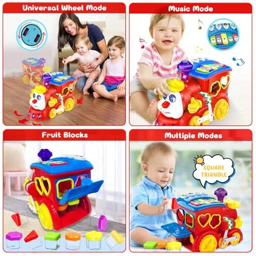 Baby Toys for 1 Year Old Boy Girl Gift Musical Train Baby Toys 6-12 12-18 Months,Early Educational Learning Montessori Kids Toys with Blocks/Light Toddler Christmas Birthday Gifts for 1 2 3 Year Old - 4