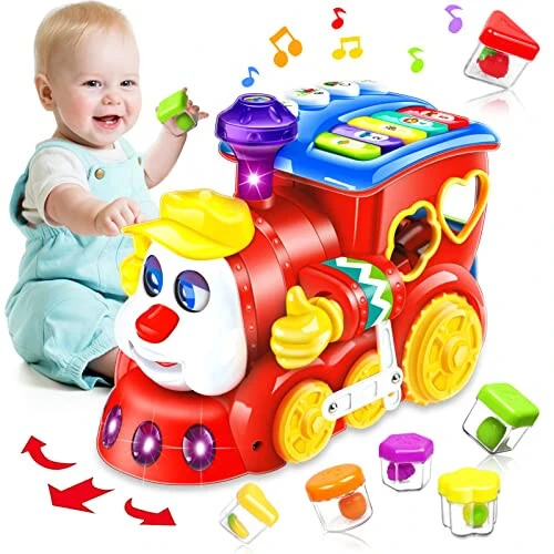 Baby Toys for 1 Year Old Boy Girl Gift Musical Train Baby Toys 6-12 12-18 Months,Early Educational Learning Montessori Kids Toys with Blocks/Light Toddler Christmas Birthday Gifts for 1 2 3 Year Old - Baby