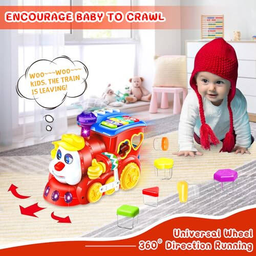 Baby Toys for 1 Year Old Boy Girl Gift Musical Train Baby Toys 6-12 12-18 Months,Early Educational Learning Montessori Kids Toys with Blocks/Light Toddler Christmas Birthday Gifts for 1 2 3 Year Old - 3