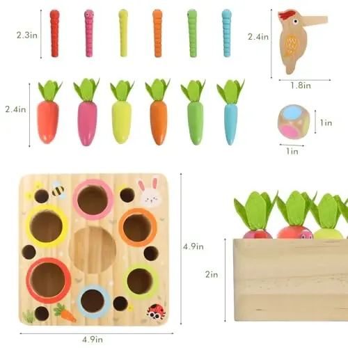 Montessori Toys for 1 Year Old, Wooden Toy for Baby 6-12 Months, Carrot Harvest Game for Kids, Shape Sorting Matching Puzzle, Educational Birthday for Boys and Girls(Pop Up Carrot) - 3