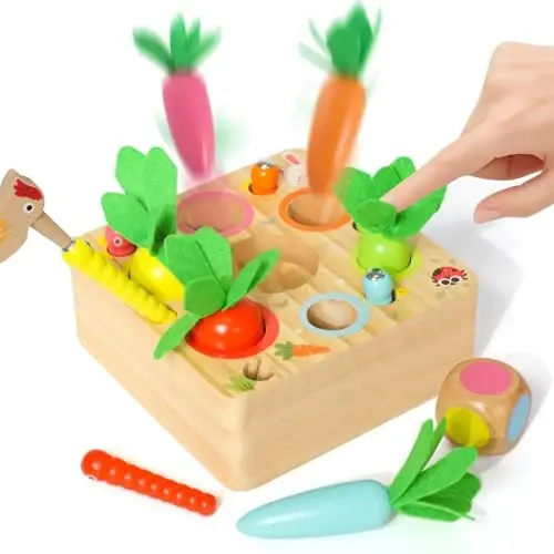 Montessori Toys for 1 Year Old, Wooden Toy for Baby 6-12 Months, Carrot Harvest Game for Kids, Shape Sorting Matching Puzzle, Educational Birthday for Boys and Girls(Pop Up Carrot) - 1