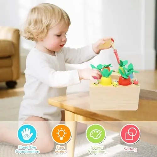 Montessori Toys for 1 Year Old, Wooden Toy for Baby 6-12 Months, Carrot Harvest Game for Kids, Shape Sorting Matching Puzzle, Educational Birthday for Boys and Girls(Pop Up Carrot) - 5