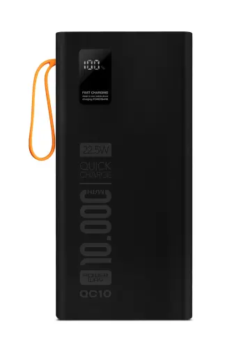 10 000 mAh, 22,5W tezkor zaryadlash, simli, LED chiroq, haqiqiy 10 000 mAh, QC10, oq powerbank - POWERWAY (1)