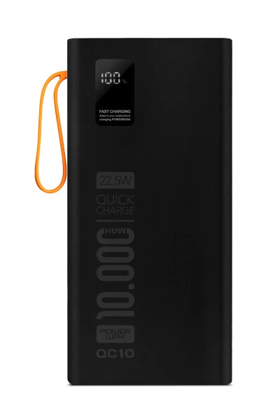 10 000 mAh, 22,5W tezkor zaryadlash, simli, LED chiroq, haqiqiy 10 000 mAh, QC10, oq powerbank - POWERWAY (1)