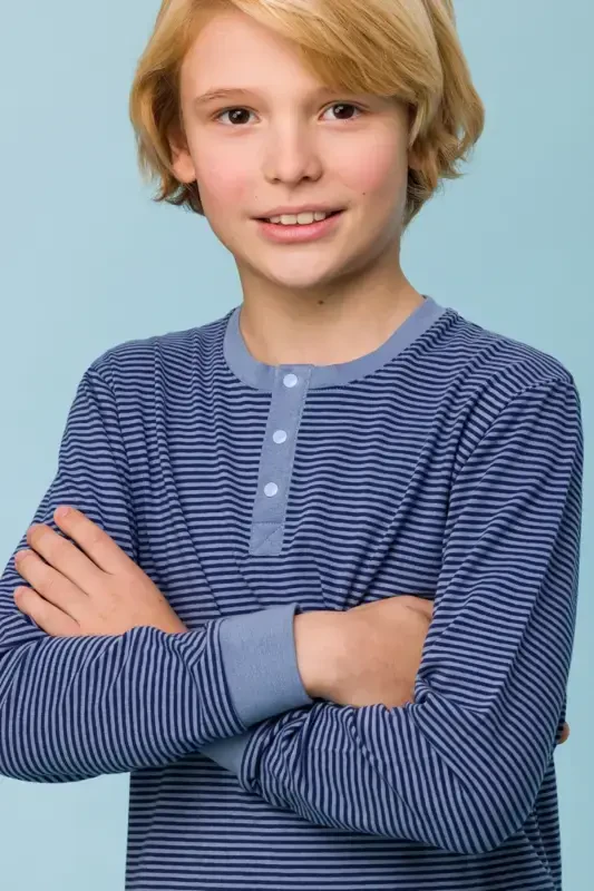 2-8 Yaş Erkek Çocuk Pijama-Pld - 904-Çizgili Mavi - 3