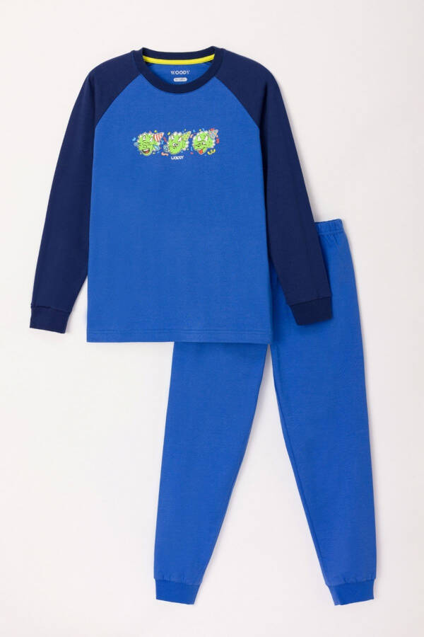 10-16 Yaş Erkek Çocuk Pijama-Plk - 875-Mavi - 12