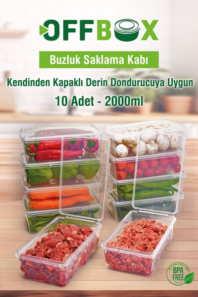 10 Adet 2 Lt. Kendinden Kapaklı Derin Dondurucuya Uygun Saklama Kabı Düzenleyici - 12