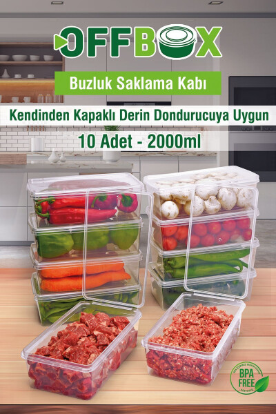 10 Adet 2 Lt. Kendinden Kapaklı Derin Dondurucuya Uygun Saklama Kabı Düzenleyici - 13