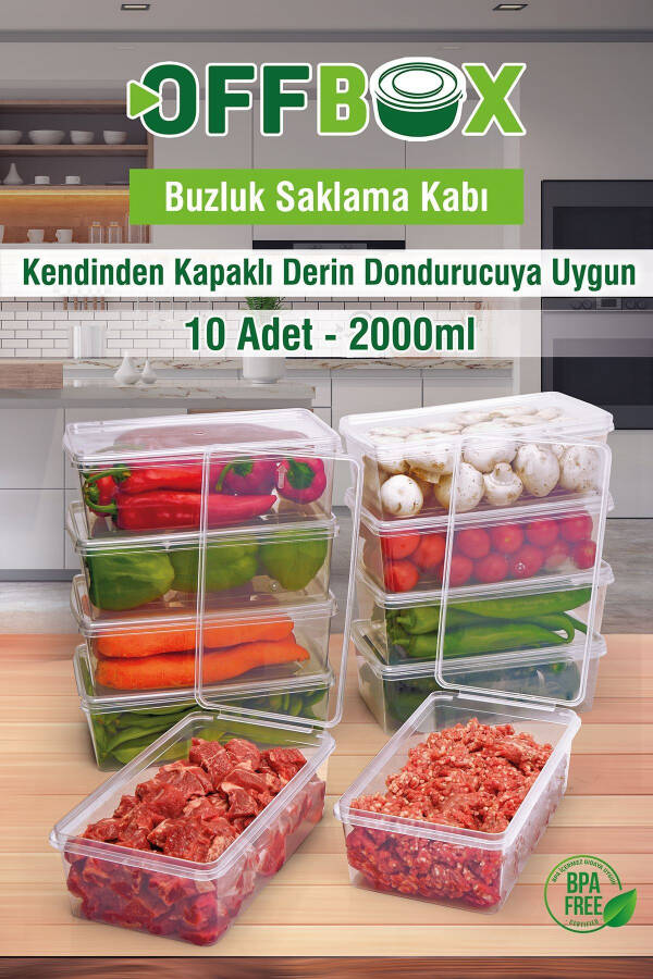 10 Adet 2 Lt. Kendinden Kapaklı Derin Dondurucuya Uygun Saklama Kabı Düzenleyici - 13