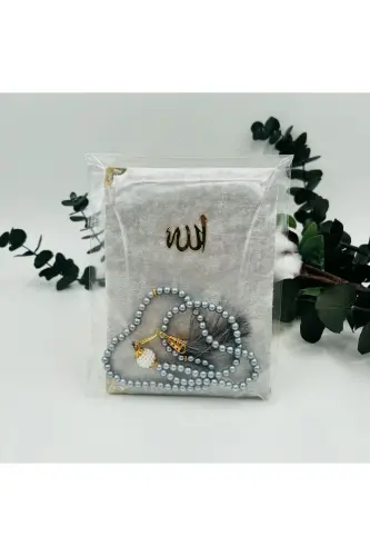 10 Adet Gri Hediyelik Jelatinde Kadife Yasin Cüzü Ve Inci Tesbih Seti ( Mevlit-hac-umre-sünnet) - GRİ - 2