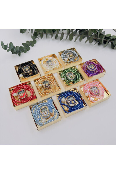 10 Adet Hediyelik Çeyizlik Gold Kutulu Tesbih Ve Taşlı Zikirmatik Seti ( Mevlit-sünnet-hac-umre) - LENAGIFTWORKSHOP (1)