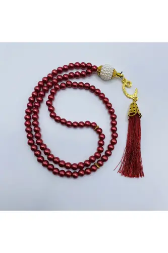 10 Adet Hediyelik Vavlı Püsküllü Bordo Plastik Inci 99'lu Namaz Tesbihi ( Mevlit-sünnet-hac-umre)-BORDO - LENAGIFTWORKSHOP (1)