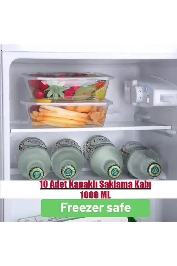 10 Adet Kapaklı Derin Dondurucuya Mikrodalgaya Uygun Sızdırmaz Saklama Kabı 1 Litre-Şeffaf - 23
