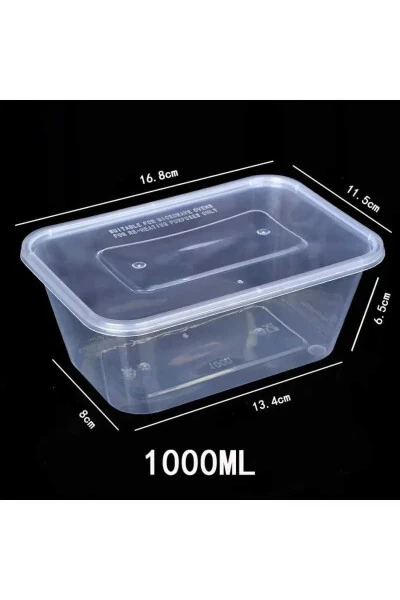 10 Adet Kapaklı Derin Dondurucuya Mikrodalgaya Uygun Sızdırmaz Saklama Kabı 1 Litre-Şeffaf - 25