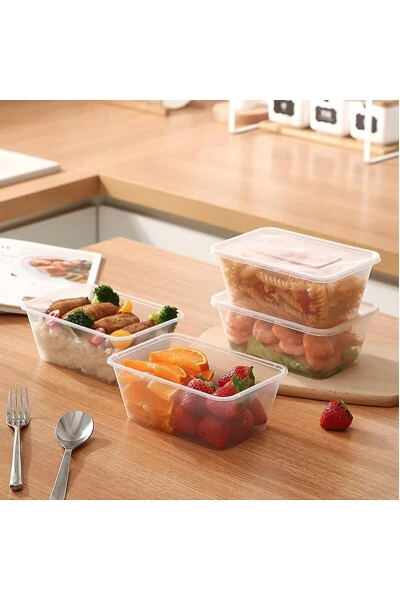 10 Adet Kapaklı Derin Dondurucuya Mikrodalgaya Uygun Sızdırmaz Saklama Kabı 1 Litre-Şeffaf - 10