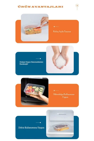 10 Adet Kapaklı Derin Dondurucuya Mikrodalgaya Uygun Sızdırmaz Saklama Kabı 1 Litre-Şeffaf - 7