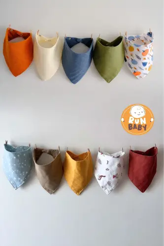 (10 ADET) Müslin KumaşÇıtçıtlı Bebek Salya Önlük & Fular - 1