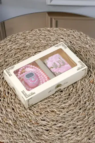 10 Adet - Taşlı Zikirmatik TesbiModazoneatik Kadife Kaplı Mini Kuran 99lu İnci Tesbih Seti-Pembe - 4