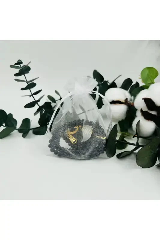 10 Black Pearl Rosary with Tulle Gift Bag (MEVLID-HAJJ-UMRAH-CIRCUMCISION)-BLACK - LENAGIFTWORKSHOP