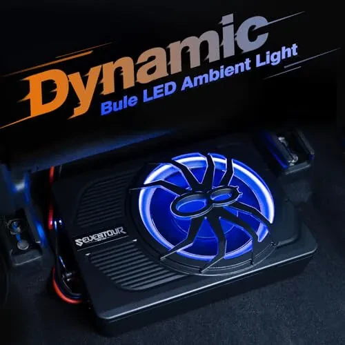 10-дюймовый модернизированный 800-ваттный тонкий автомобильный сабвуфер под сиденье, автомобильный/грузовой аудиосабвуфер со встроенным усилителем, комплект с синей светодиодной подсветкой (сабвуфер + установочный комплект проводов) - 3