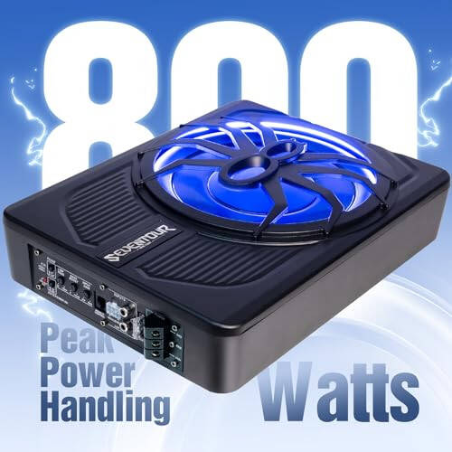 10-дюймовый модернизированный 800-ваттный тонкий автомобильный сабвуфер под сиденье, автомобильный/грузовой аудиосабвуфер со встроенным усилителем, с синей светодиодной подсветкой (RGB светодиодный сабвуфер + комплект установочных проводов) - 3