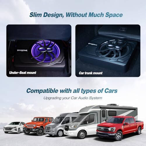 10-дюймовый модернизированный 800-ваттный тонкий автомобильный сабвуфер под сиденье, автомобильный/грузовой аудиосабвуфер со встроенным усилителем, с синей светодиодной подсветкой (RGB светодиодный сабвуфер + комплект установочных проводов) - 5