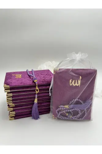 10 dona binafsha rangli sovg'a uchun kashtali kadife Yasin kitobi va marvarid tasbehlari to'plami (Mavlid-sunnat-haj-umra)-BINA</b>FSHA 
