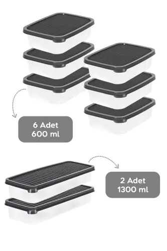 10 dona Buzdolabı Tartibga Solish Mikroto'lqinli Pech va Muzlatgichga Moslashtirilgan Saqlash Idishi Antrasit 4 X 1170 ml - 6 X 600 ml - MELENI HOME (1)