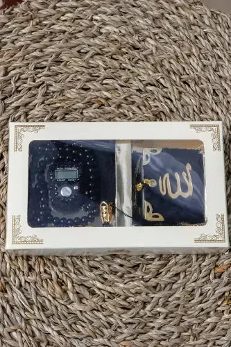 10 dona - Toshli Zikrmatik TasbiModazoneatik Baxmal bilan qoplangan Mini Qur'on 99 dona Marvarid Tasbih to'plami-Qora - 5