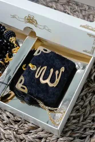 10 dona - Toshli Zikrmatik TasbiModazoneatik Baxmal bilan qoplangan Mini Qur'on 99 dona Marvarid Tasbih to'plami-Qora - 6