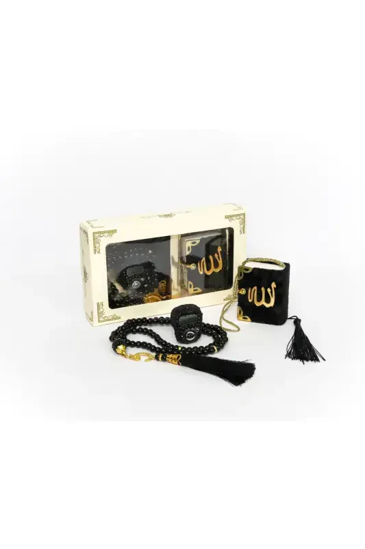 10 dona - Toshli Zikrmatik TasbiModazoneatik Baxmal bilan qoplangan Mini Qur'on 99 dona Marvarid Tasbih to'plami-Qora - 8