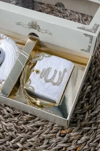 10 dona - Toshli Zikrmatik TasbiModazoneatik Baxmal bilan qoplangan Mini Qur'on 99talik Marvarid Tasbeh to'plami - Oq - 5