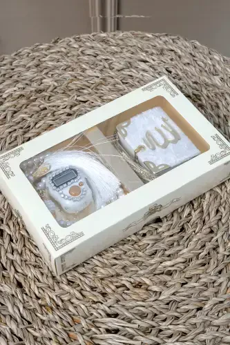 10 dona - Toshli Zikrmatik TasbiModazoneatik Baxmal bilan qoplangan Mini Qur'on 99talik Marvarid Tasbeh to'plami - Oq - 7